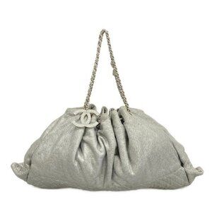 CHANEL Melrose Cabas Silver Gray Cotton Jersey Tote Bag